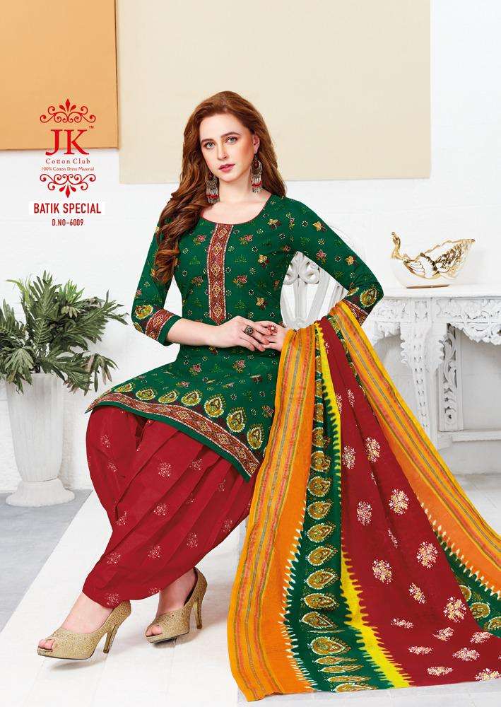 BATIK SPECIAL VOL-6 BY JK COTTON CLUB 6001 TO 6010 SERIES DESIGNER PATIYALA SUITS BEAUTIFUL FANCY COLORFUL STYLISH PARTY WEAR & ETHNIC WEAR COTTON PRINTED DRESSES AT WHOLESALE PRICE